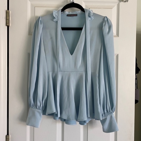AlexaChung Blue Satin Peplum Blouse - Picture 2 of 6